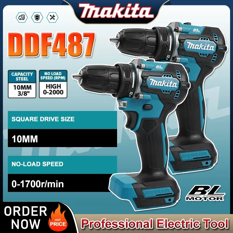 Makita DDF487 Akku-Bohrschrauber, bürstenlos, kompakt, hohes Drehmoment, 18 V LXT, elektrisches Werkzeug mit bürstenlosem Motor und variabler Geschwindigkeit Image