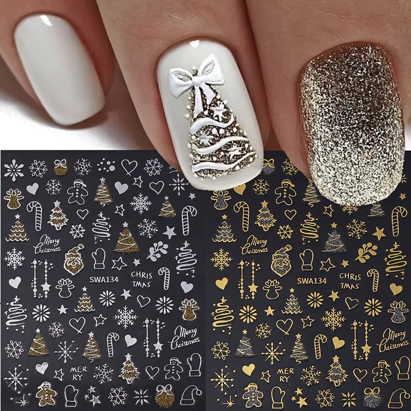 2 Winter-Weihnachts-Nagelaufkleber mit Heißprägung, einfach für Nageldekoration, DIY, Make-up und Styling für Partys und Hochzeiten geeignet Image