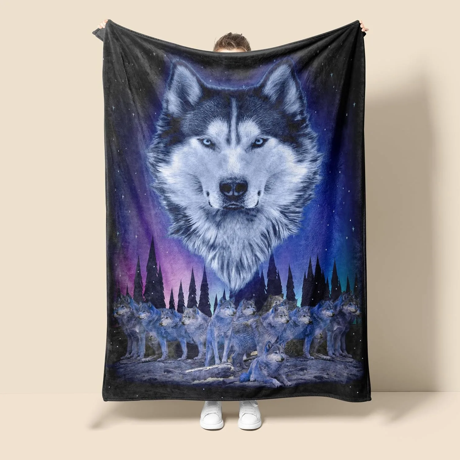 1PC Wolf Muster Weiche Überwurf Dünne Decke Geschenke für Couch Bett Auto Hause Camping Für Tiere Wolf Hund Fuchs Liebhaber alle saison verwenden Image