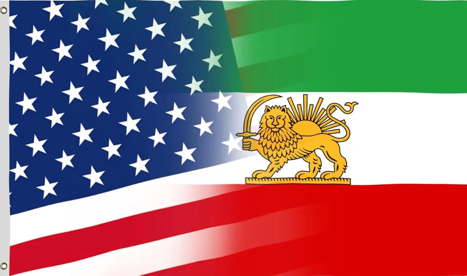 Flaggen aus 100% Polyester: Amerika- und Löwen-Iran-Flagge Image