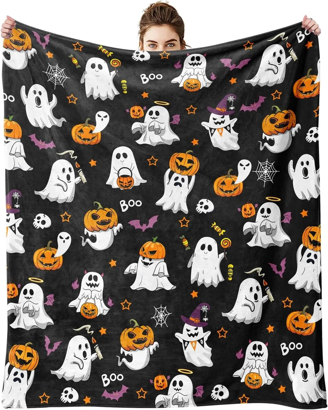 1PC Halloween Thema Decke Kürbis Schädel Fledermäuse Nette Geist Dünne Decke Geschenke für Couch Bett Auto Hause Camping alle saison verwenden Image