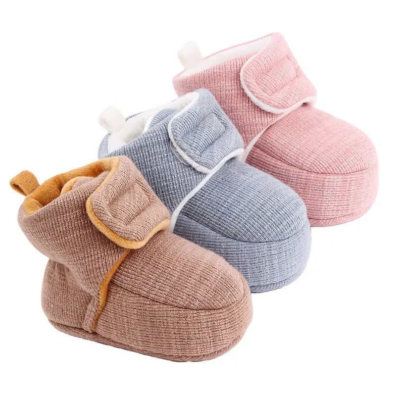 Einfarbige Baby-Herbst- und Winter-Set-Schuhe, Baumwollschuhe, Babyschuhe, Wanderschuhe mit weichen Sohlen und Klettverschluss, mittelhohe Babyschuhe