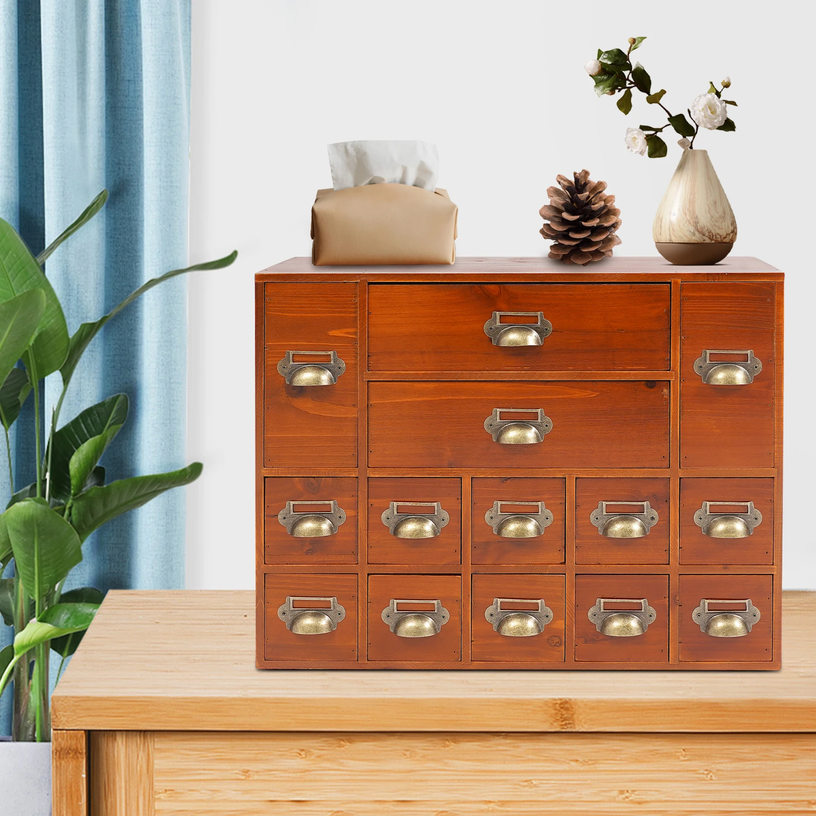 Altbraunwood 53x16x42cm Schubladen Schubladen Vintage Dutzende Classified Schrank Schreibtisch Abschließungsschrank Image