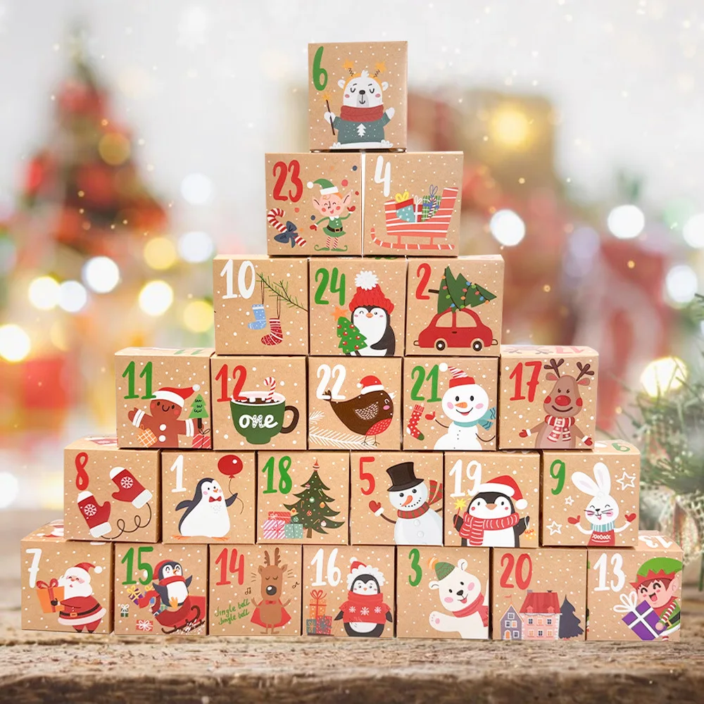 24 Stück Weihnachts-Countdown-Geschenkboxen, Weihnachts-Adventskalenderboxen. Entsperren Sie 24 Tage Weihnachtsüberraschungen und Countdown-Geschenkboxen Image