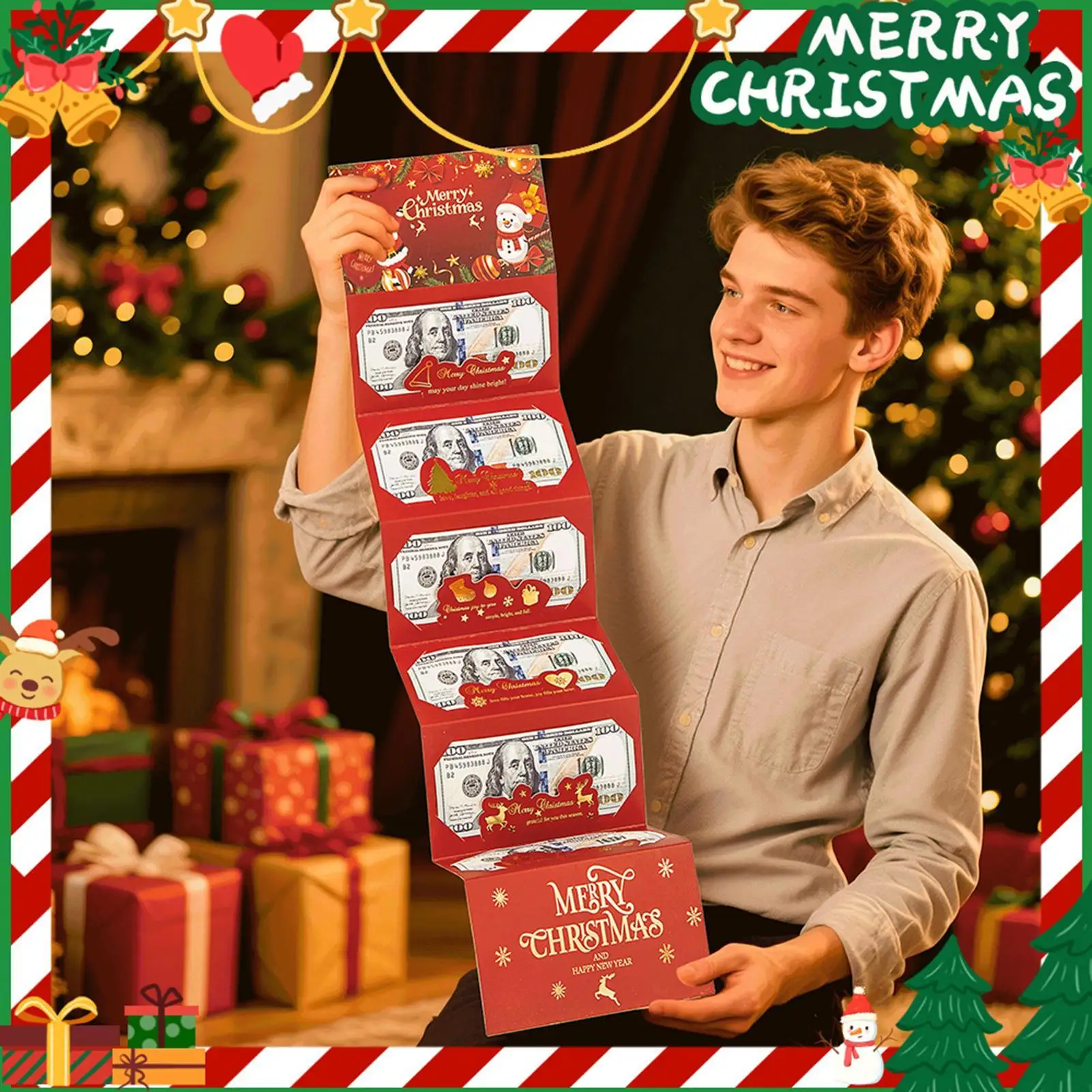 Weihnachts-Geldhalter-Karte mit Umschlag, Weihnachtsmann-Design, roter Umschlag für Vater, Mutter, Großeltern, Teenager, Partygeschenke, Geschenk Image