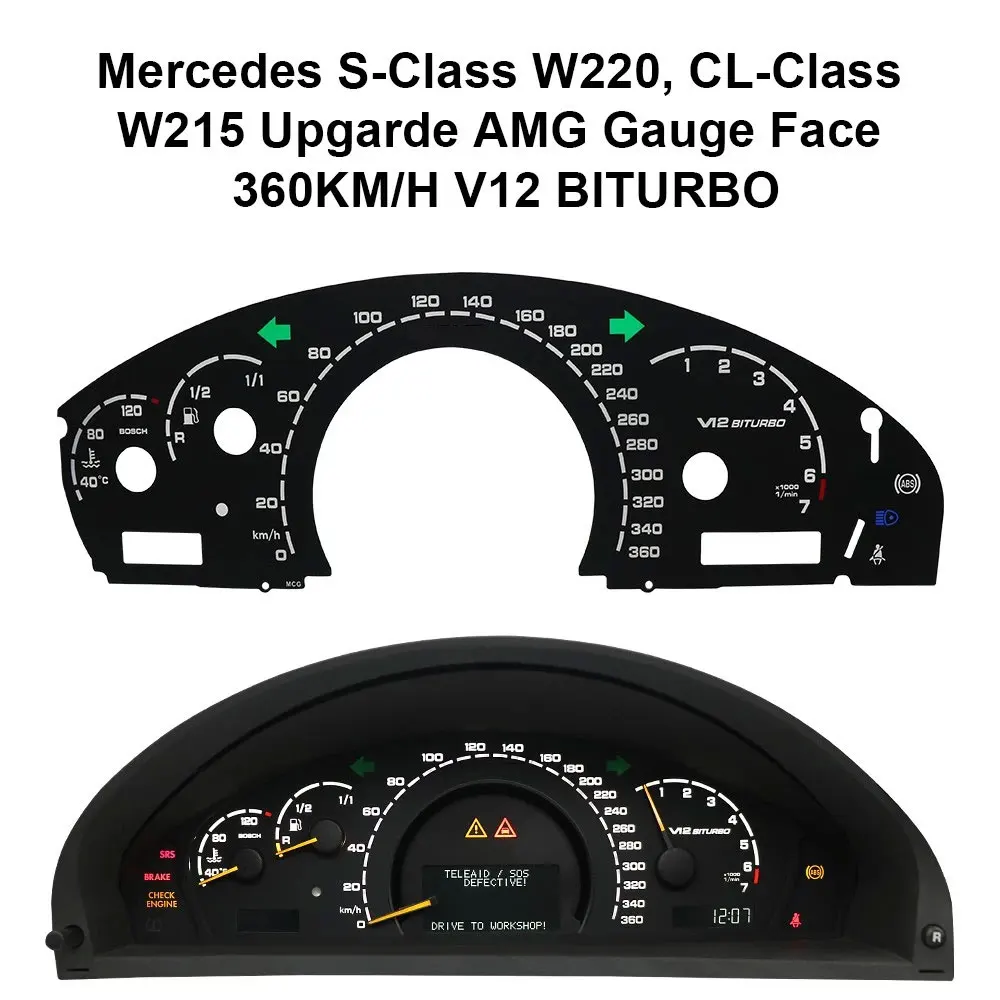 Für Mercedes S-Klasse W220 CL-Klasse W215 Upgrade AMG Tachoanzeige 320KM/H V8 360/H V12 Biturbo Tachometer Kombiinstrument Image
