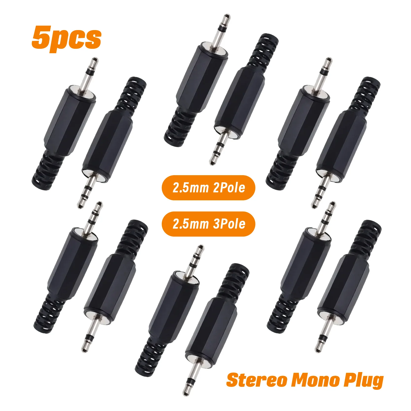 5 stücke 2,5mm Stereo/Mono Audio Stecker 2/3 Abschnitte Kopfhörer Buchse Stecker für Mikrofon Kopfhörer Jack Image