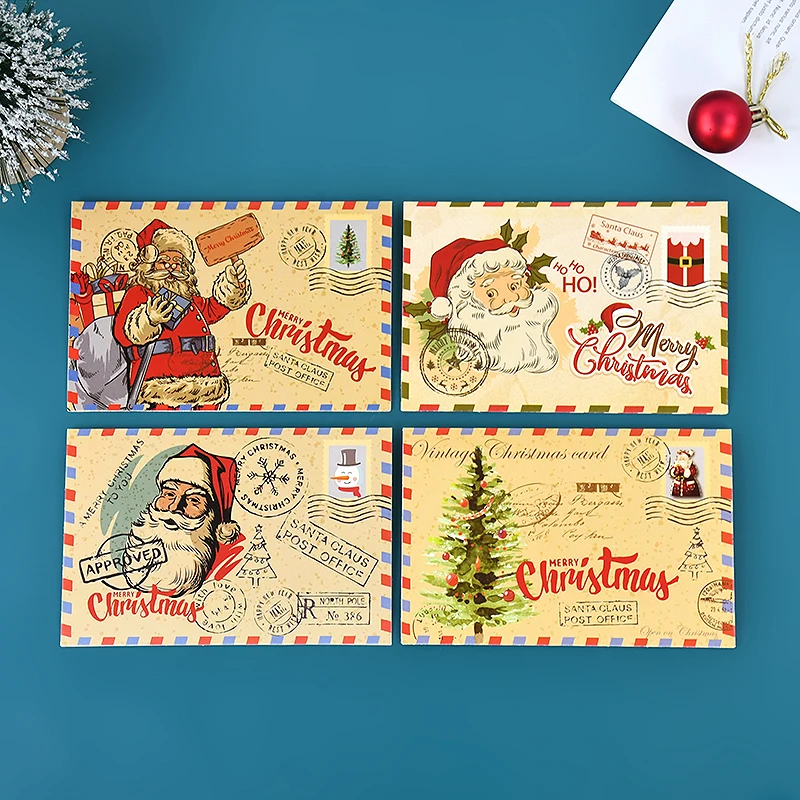 5PCS Weihnachten Postkarte Grußkarte Vintage Weihnachten Stempel Karten Mit Umschlägen Weihnachten Grußkarten Für Weihnachtsdekoration Image