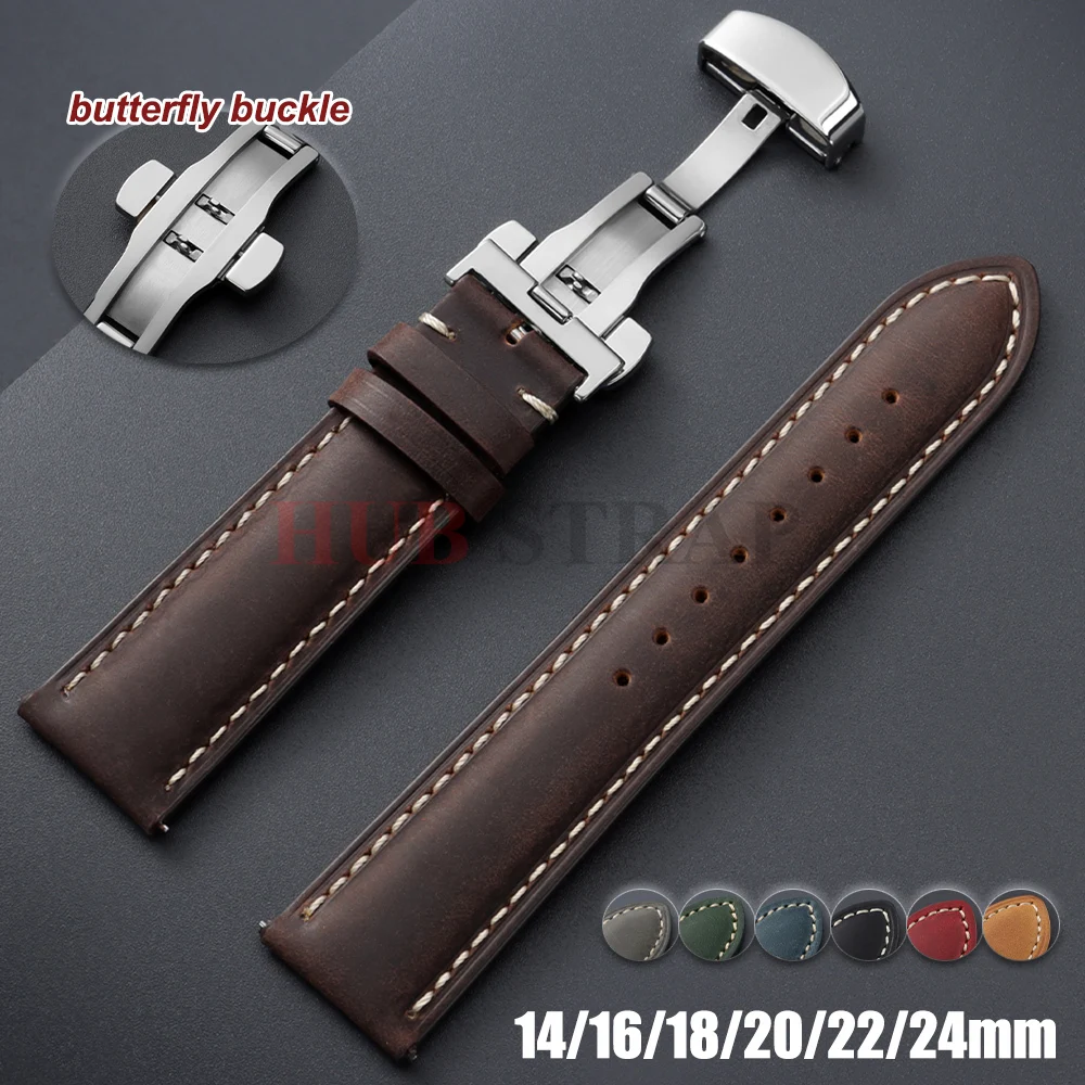 14/16/18/20/22/24 mm Echtleder-Uhrenarmband aus Kalbsleder für Omega Business-Uhrenarmband für Seiko Butterfly Buckle Stitching Strap Image