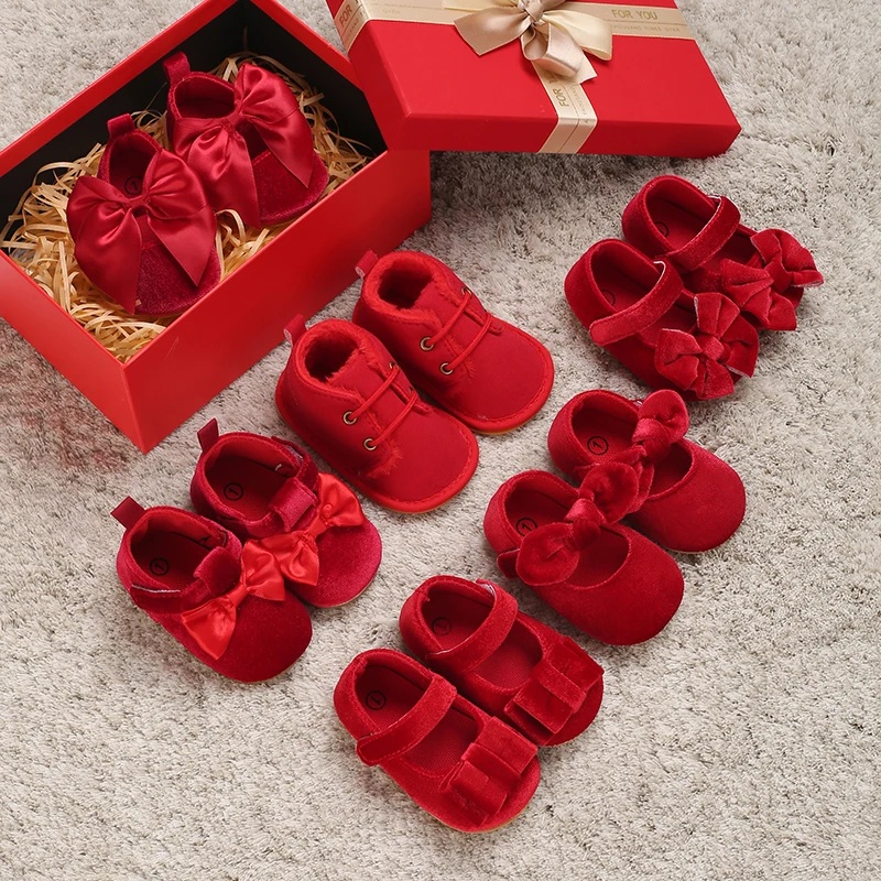 Frühling und Herbst Neue Samt Baby Schuhe Turnschuhe Nicht-slip Schuhe Rot Weihnachten Samt kinder Schuhe