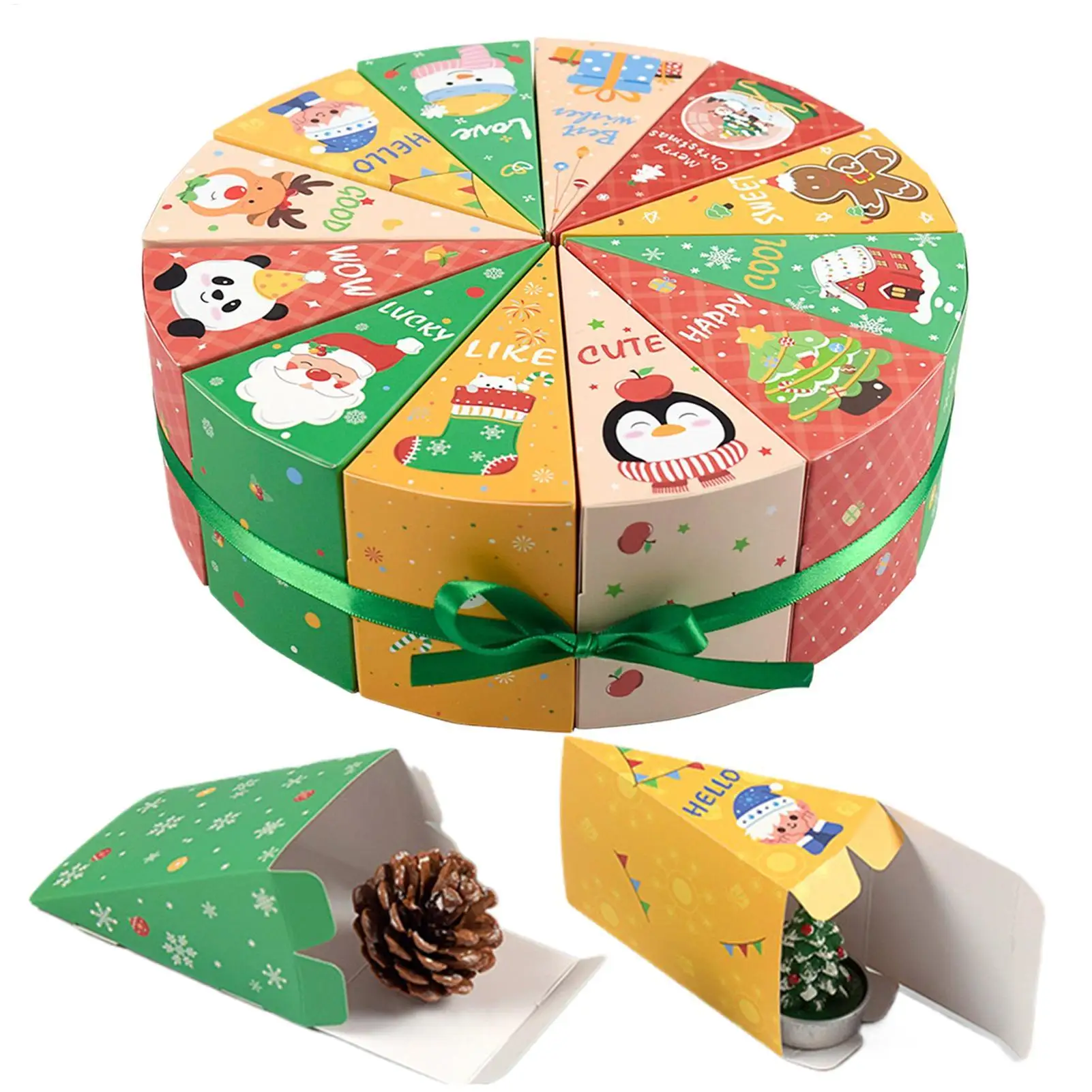 12 Stück Weihnachts-Papierboxen, umfüllbar, Kuchenform, Geschenkboxen, Keksboxen, Verpackungsboxen für Weihnachtsfeier-Dekoration Image