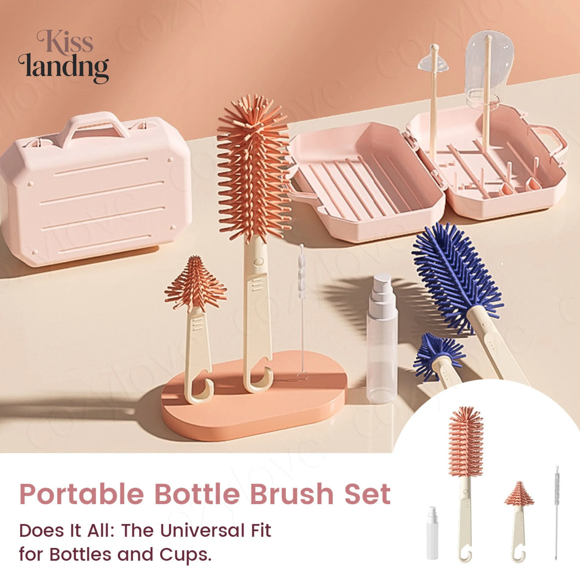 Tragbares Silikon-Babyflaschenbürsten-Set Reise-Reinigungsset mit Aufbewahrungsbox für Flaschen & Becher Image