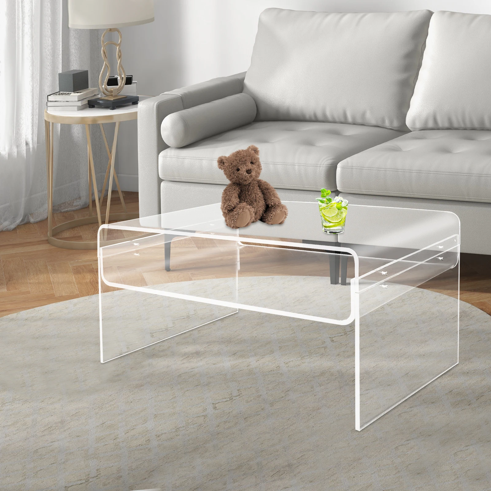 Acryl-Couchtisch, moderner Couchtisch, zweistufiger Design-Lesetisch, Laptop-Arbeitsplatz für Wohnzimmer, Beistelltisch