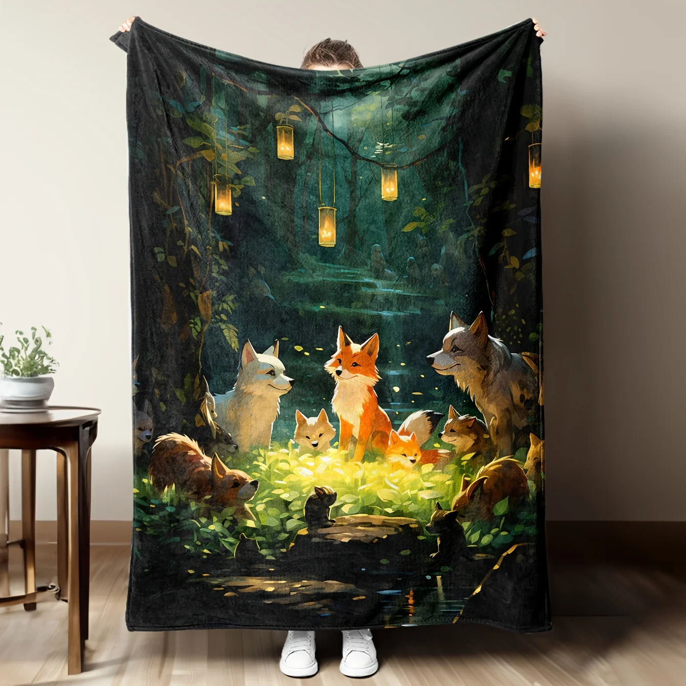 1pc Wald Fuchs Illustration Druck Decke Flanell Decken Weiche Warme Werfen Nickerchen Für Couch Sofa Büro Bett Camping Reise geschenk Image