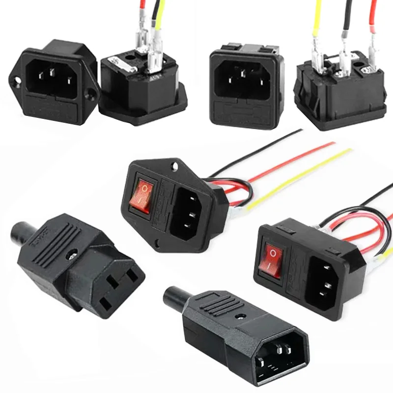 1PCS Schwarz C13 C14 PDU UPS Verdrahtung Stecker 10A AC Power Panel Outlet Mit Roten Schalter Modul Stecker Für 3D Drucker Teile 250V Image