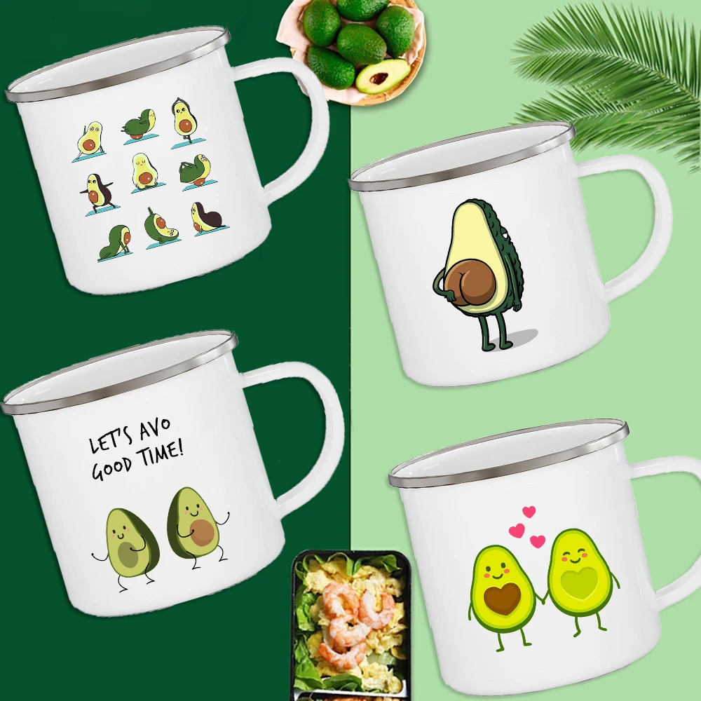 Lustige Tassen mit Avocado-Druck, kreative Emaille-Kaffeetassen, Trinken, Dessert, Frühstück, Milchbecher, niedliche Saftbecher, Griff, Trinkgeschirr, bestes Geschenk Image