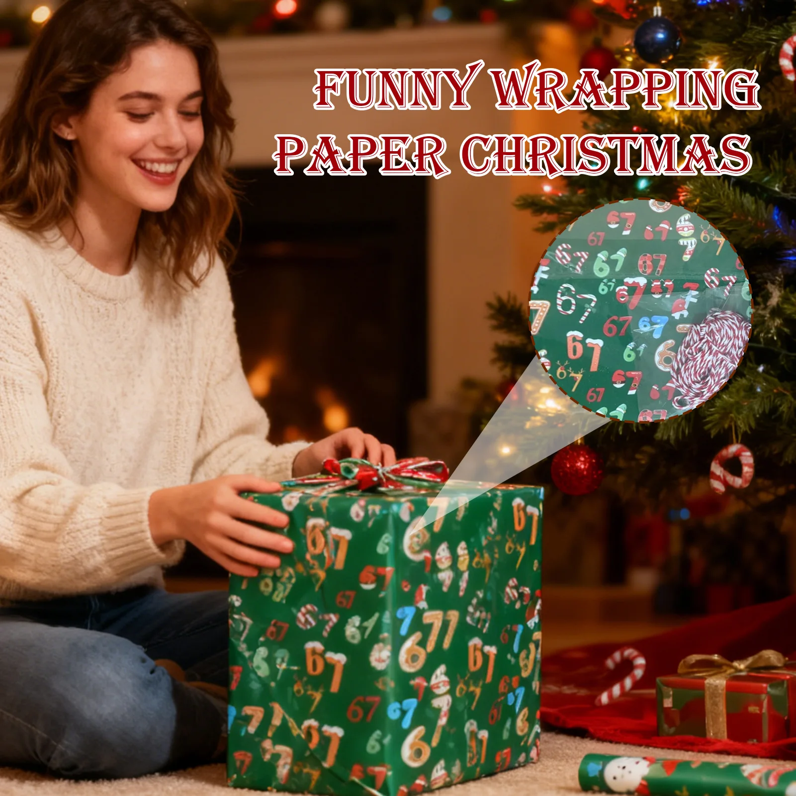 Weihnachts-Geschenkpapierrolle mit 67 Mustern, breite festliche Geschenkverpackung für Weihnachtsgeschenke, Kindergeburtstag, Hochzeit, Party, Büro Image