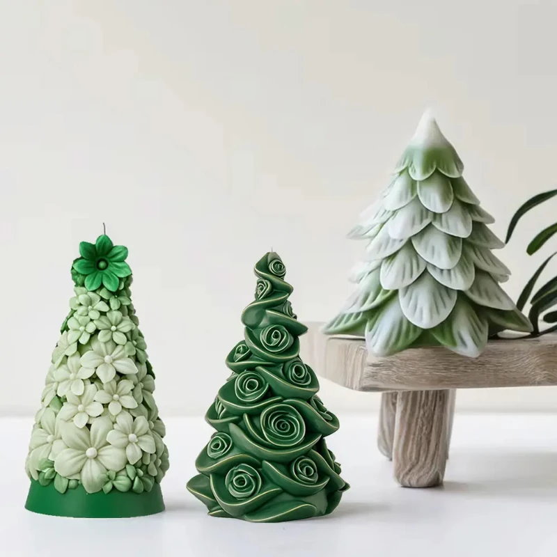 Weihnachtsbaum Duft Kerze Silikonform Relief Rose Design DIY Pflanze Gips Harz Form Partybevorzugung Dekor handgemachte Liebhaber Geschenke Image