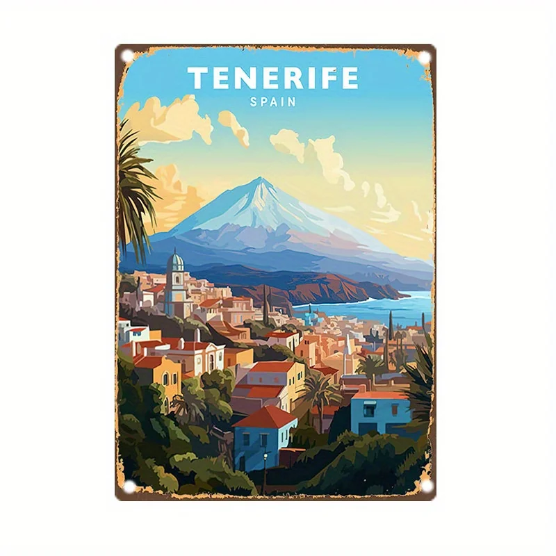 Tenerife, Spanien Vintage-Blechschild – vorgebohrt zum einfachen Aufhängen, wasserdicht, wetterbeständig, perfektes Zuhause, Garten, Bar, Image