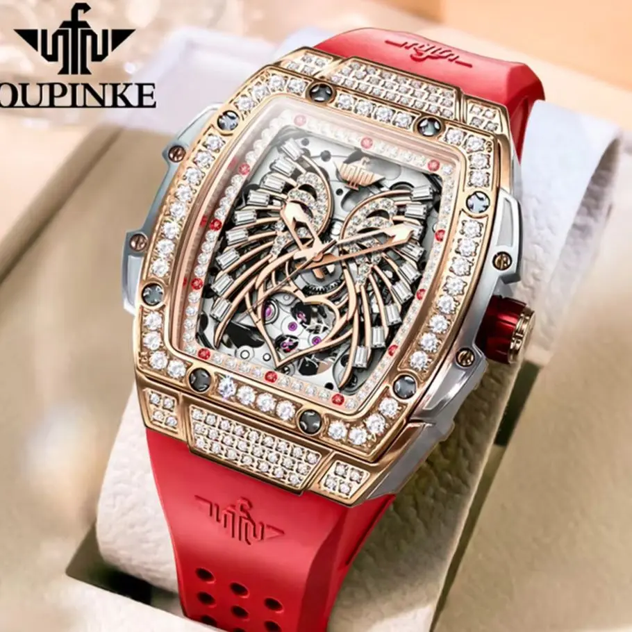 OUPINKE 3225 Damenuhr Original Luxus automatische mechanische Uhr Stahl mit wasserdichtem Herz Uhren für Frauen Geschenk Image