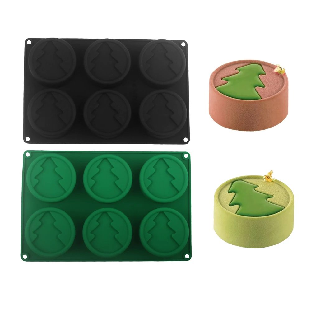 6-hohlräume, runde Nut, Weihnachtsbaum, Mousse, Kuchen, Weihnachten, Schokolade, Dessertform, französisches Gebäck, Backform Image