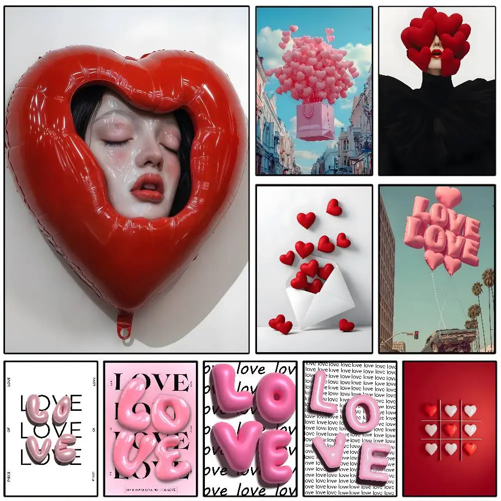 Abstrakte Liebe Rosa Ballon Outdoor Poster HD klebrige Wand wasserdicht Zuhause Wohnzimmer Schlafzimmer Wohnheim Bar ästhetische Dekoration Image