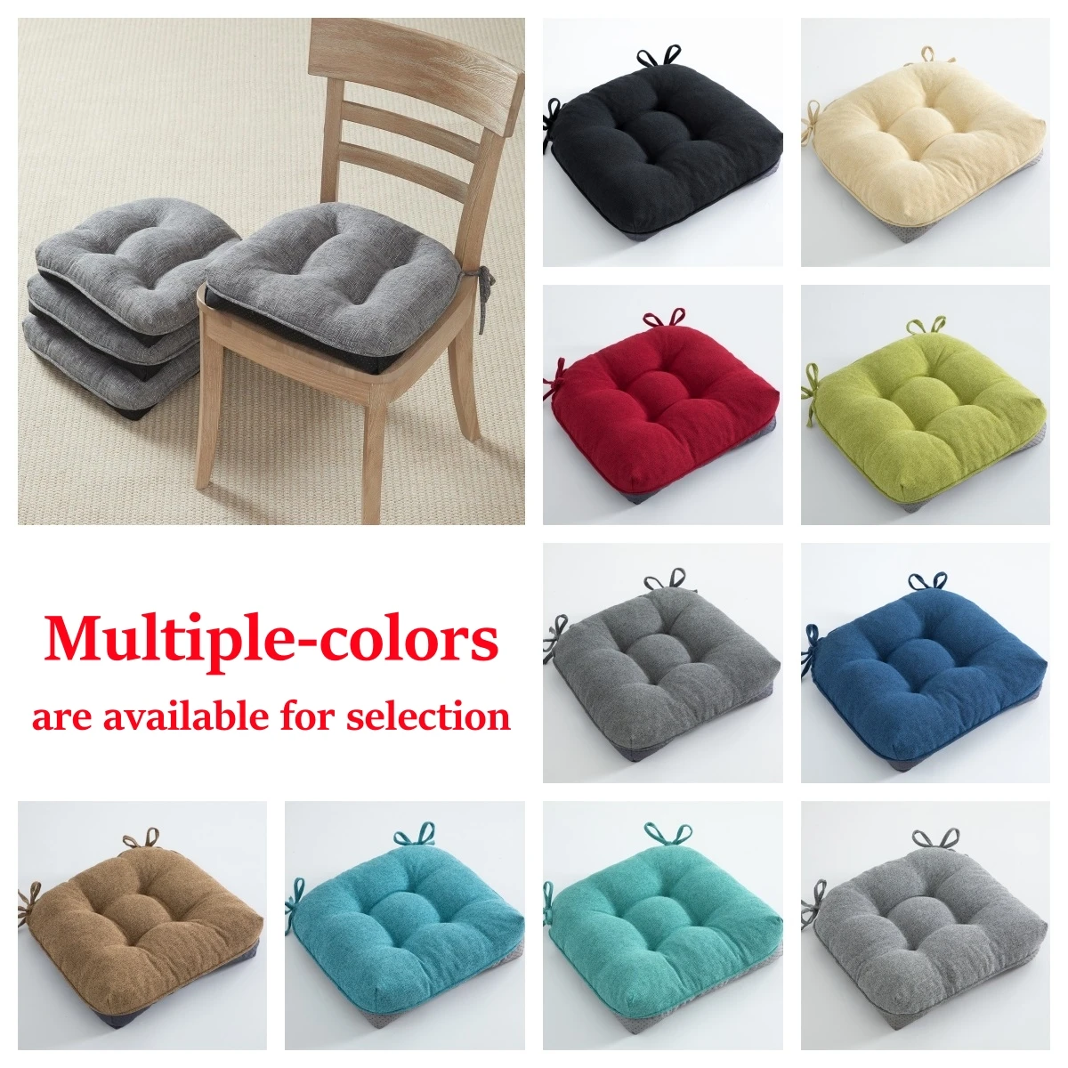 Verdicktes Stuhlkissen für Esszimmerstühle, weiches, getuftetes Memory-Schaum-Sitzkissen mit Bändern und rutschfester Rückseite, waschbare Stuhlpolster