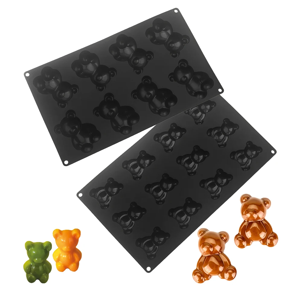 8 oder 12-fach Silikon-Schokoladenform im Bären-Design, weiß oder schwarz, Silikon-Kuchenform, Keksform, Dessert-Backwerkzeuge Image