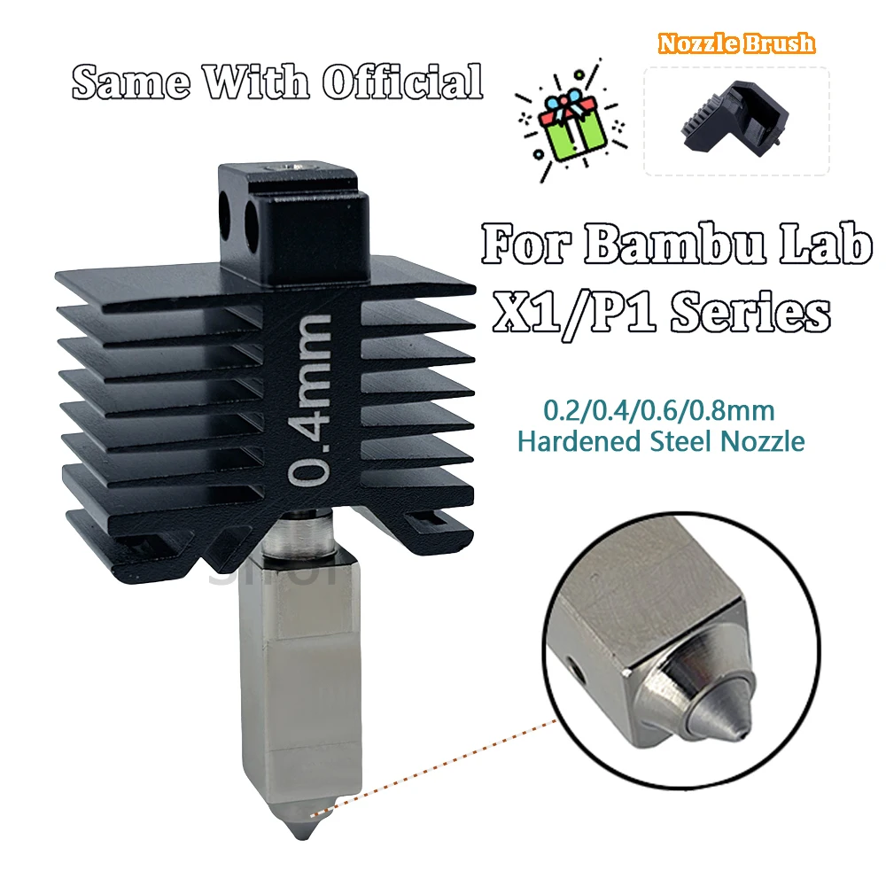 Für Bambu Lab X1/P1 Serie Hotend-Kit: Gehärtete Stahldüsen 0,2/0,4/0,6/0,8mm für Bambu Lab X1C X1 P1P P1S 3D-Drucker-Teile Image