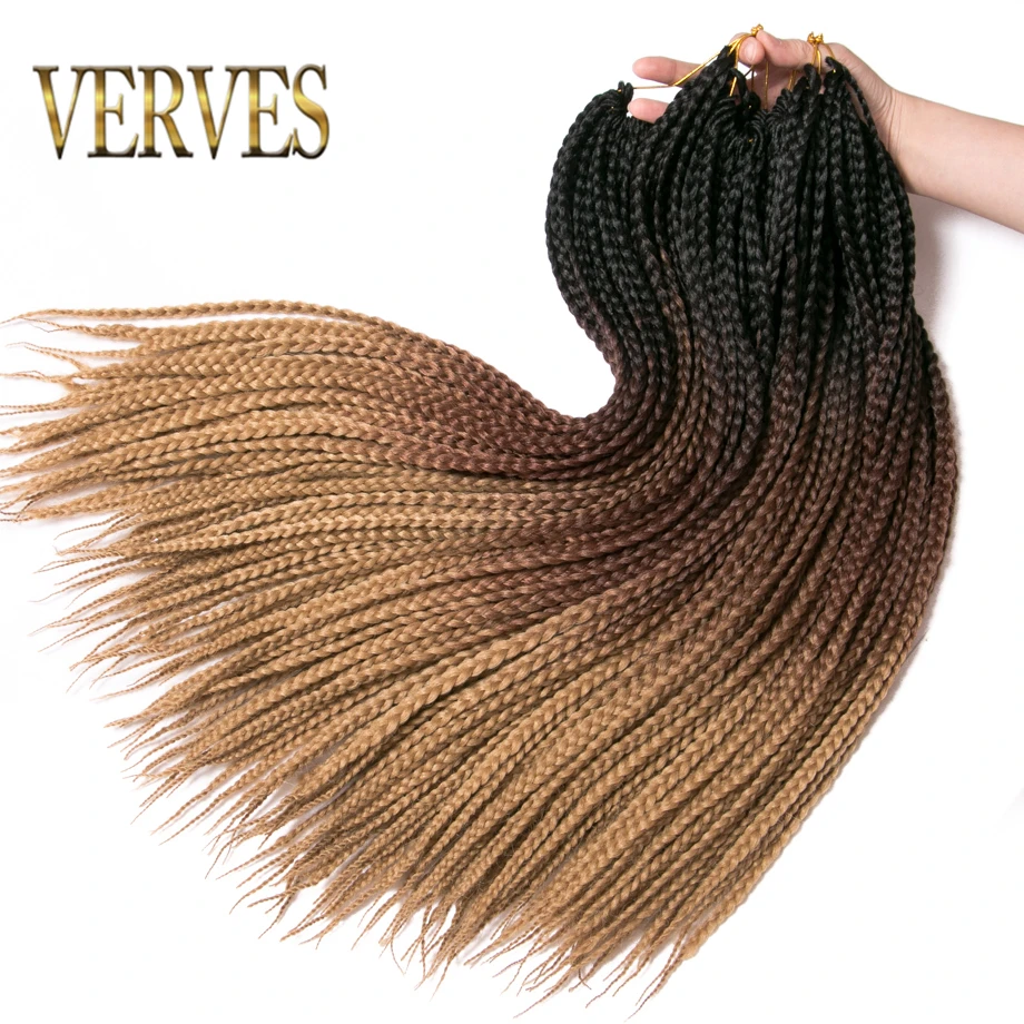 VERVES Crochet Braids Synthetic 24 Zoll Box Braid 22 Wurzeln/Stück Ombre Flechten Haarverlängerungen Wärmefaser Bulk Braid Pink,Black Image