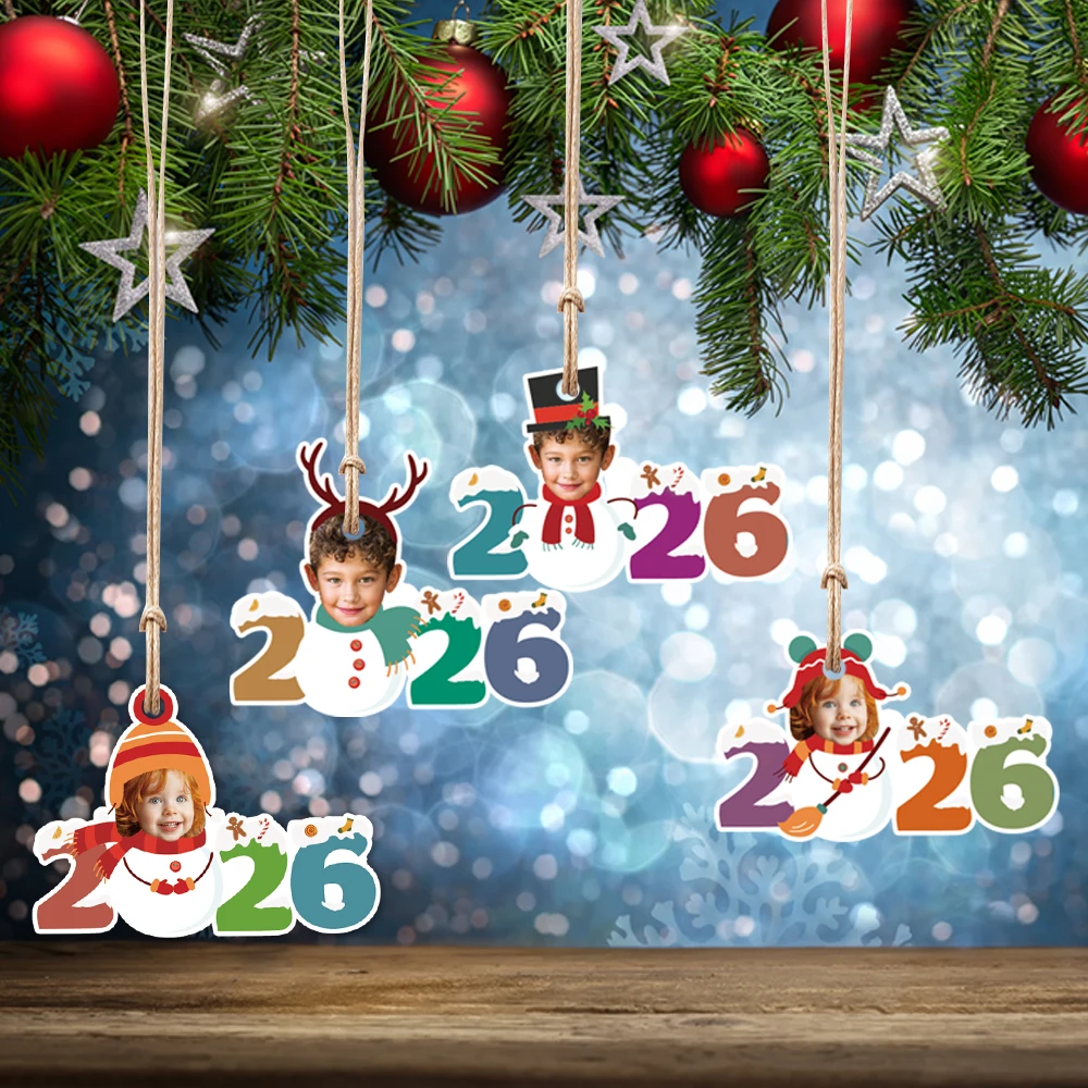 45 Stück personalisierte Fotos für Weihnachten 2026 Geschenketiketten, individuelles Schneemann-Hirschhorn-Design, Weihnachtsfeier-Dekorationsetiketten Image