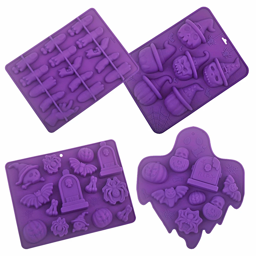 Halloween Kürbis Geist Grabstein Spinne Fledermaus Design Silikon Kuchen Formen Halloween Süßigkeiten Form Schokolade Formen Küche Werkzeuge Image