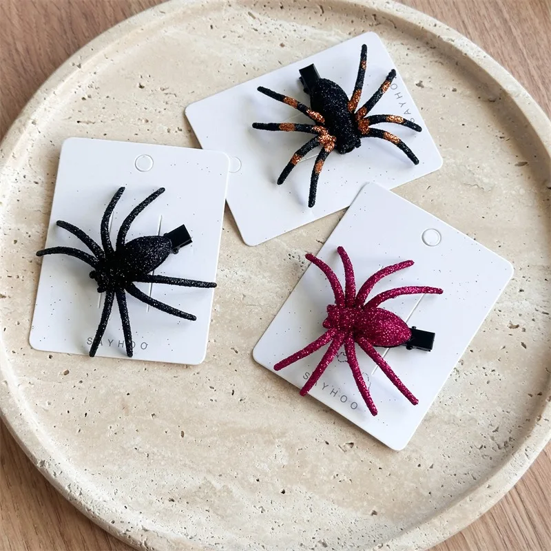 1 Stück glitzernde Spinnen-Haarspangen, Halloween-bereit, Kupfer, Schimmer, gruseliger, schicker Stil, perfekte Kostümpartys, gruselig, sieht festlich aus Image
