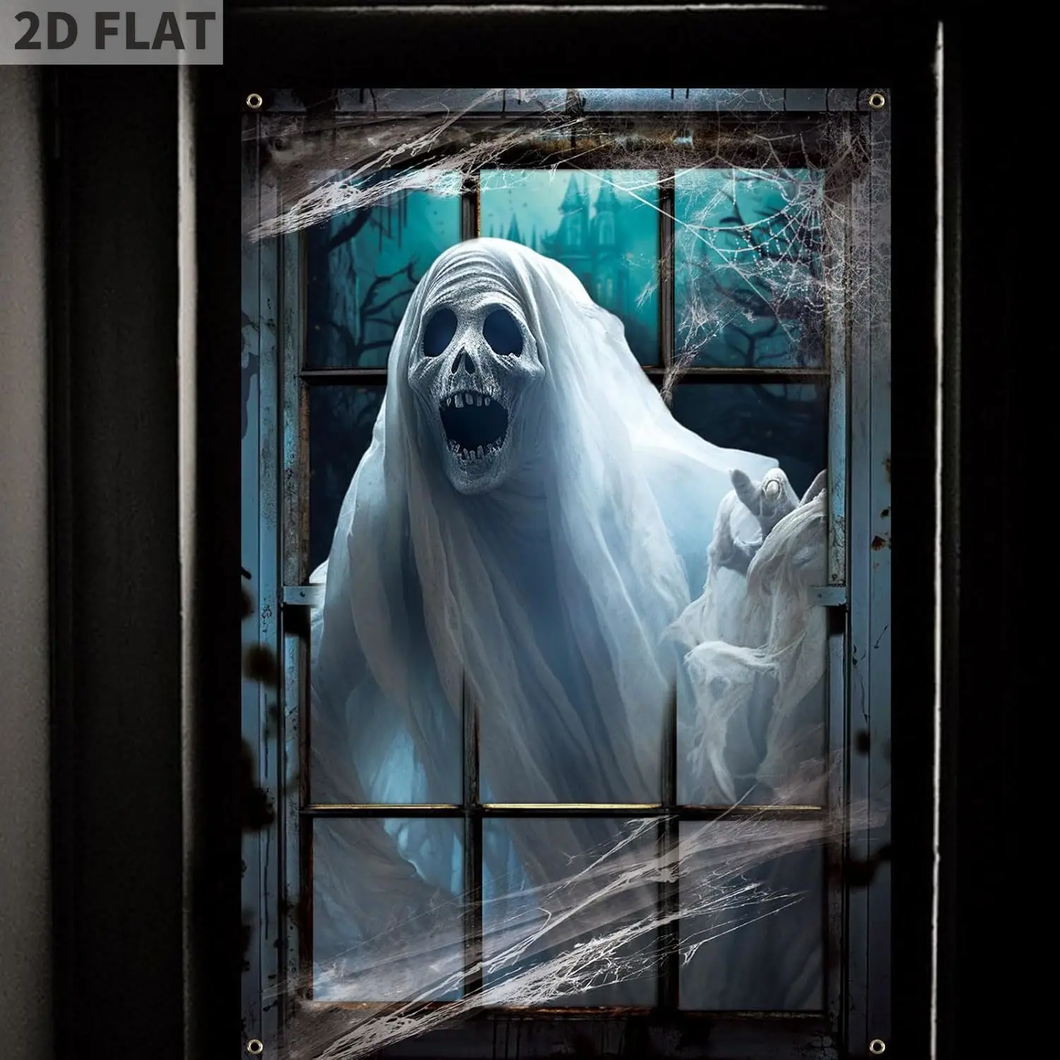 Halloween-Fensterabdeckung, gruselige Fensterschild, weißes Stoffgeist, Spukhaus, Halloween-Dekoration, Haustür, Veranda, Hofschild