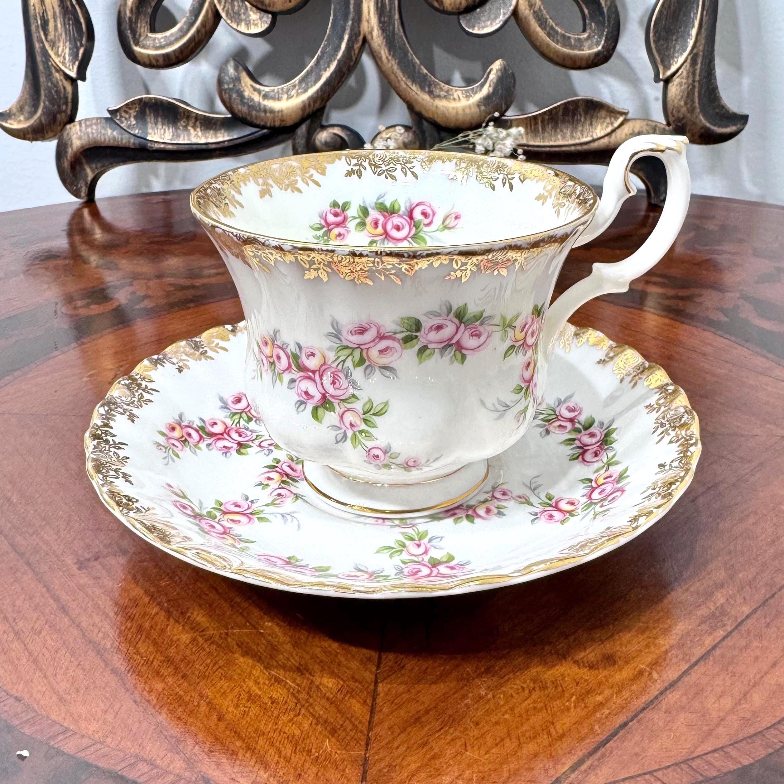 Set di tazze da tè e piattini Royal Albert, porcellana inglese Dimity Rose, motivo floreale vintage, porcellana antica da collezione, regalo per tè e