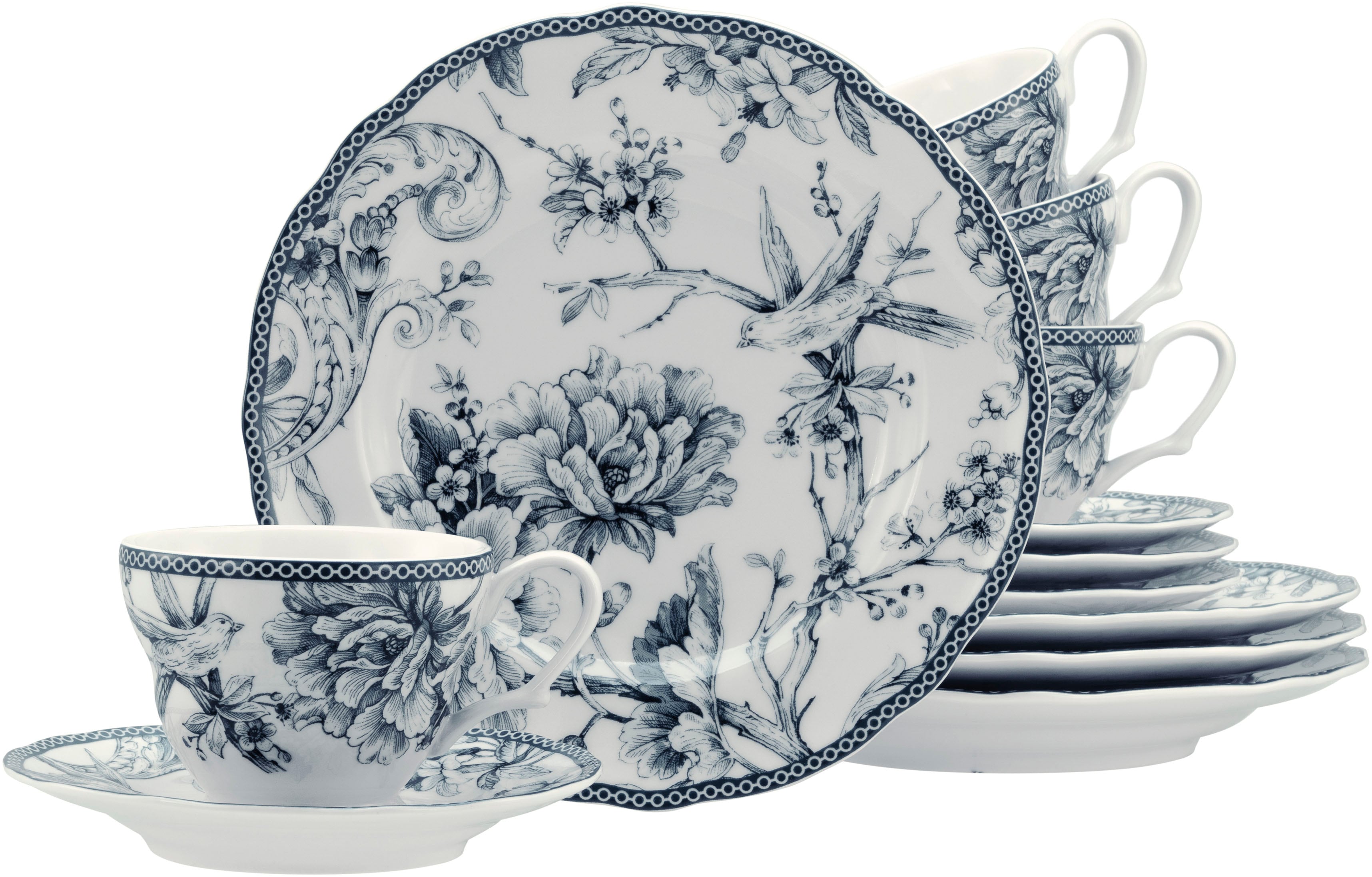 Kaffeeservice CREATABLE "Adelaide, Service 12-tlg.", blau, 12, Porzellan, Geschirr-Sets, Kaffeeservice, Nostalgischer Vintage Dekor, Elegante Form