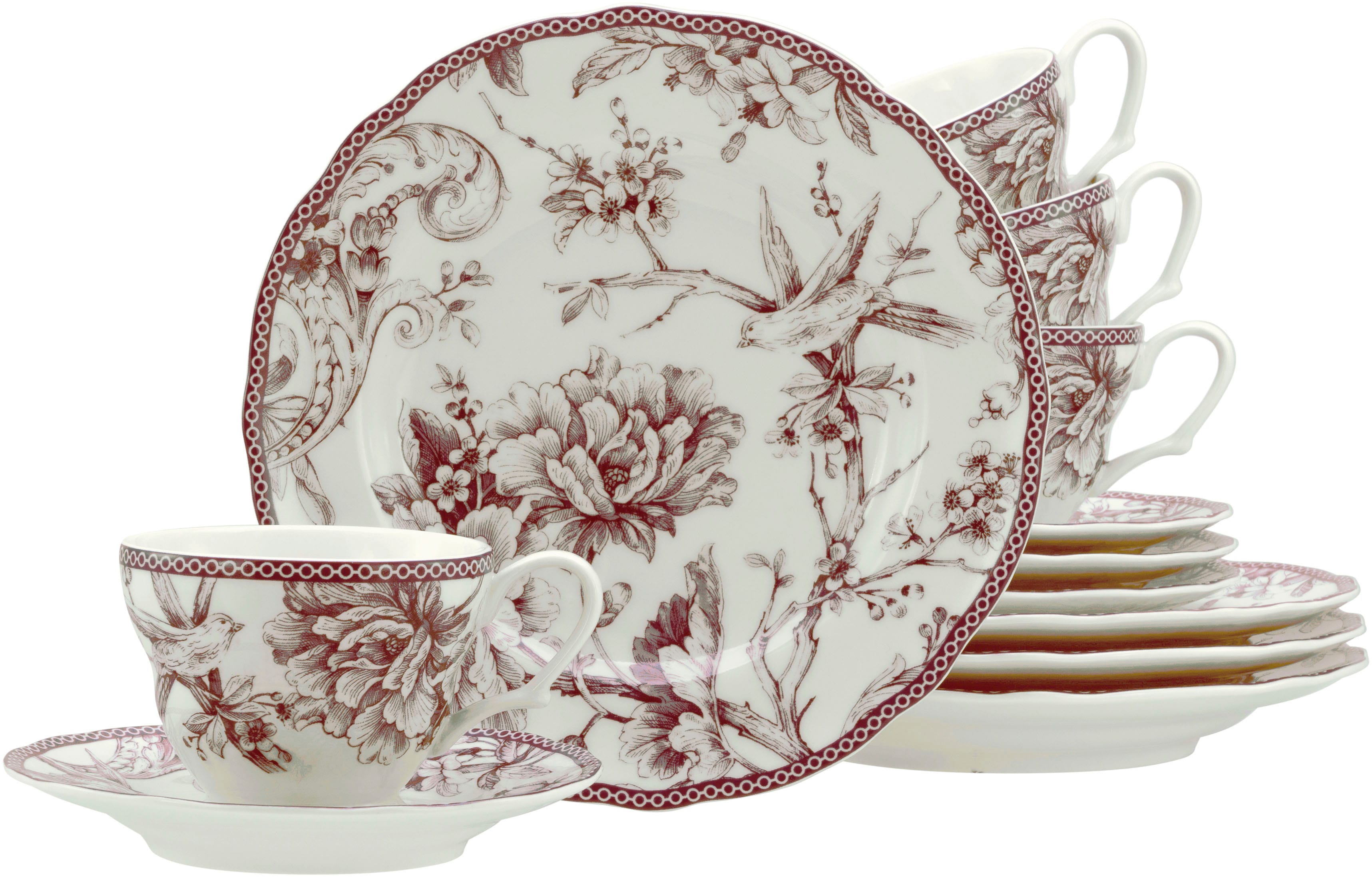 Kaffeeservice CREATABLE "Adelaide, Service 12-tlg.", rot, 12, Porzellan, Geschirr-Sets, Kaffeeservice, Nostalgischer Vintage Dekor, Elegante Form Image