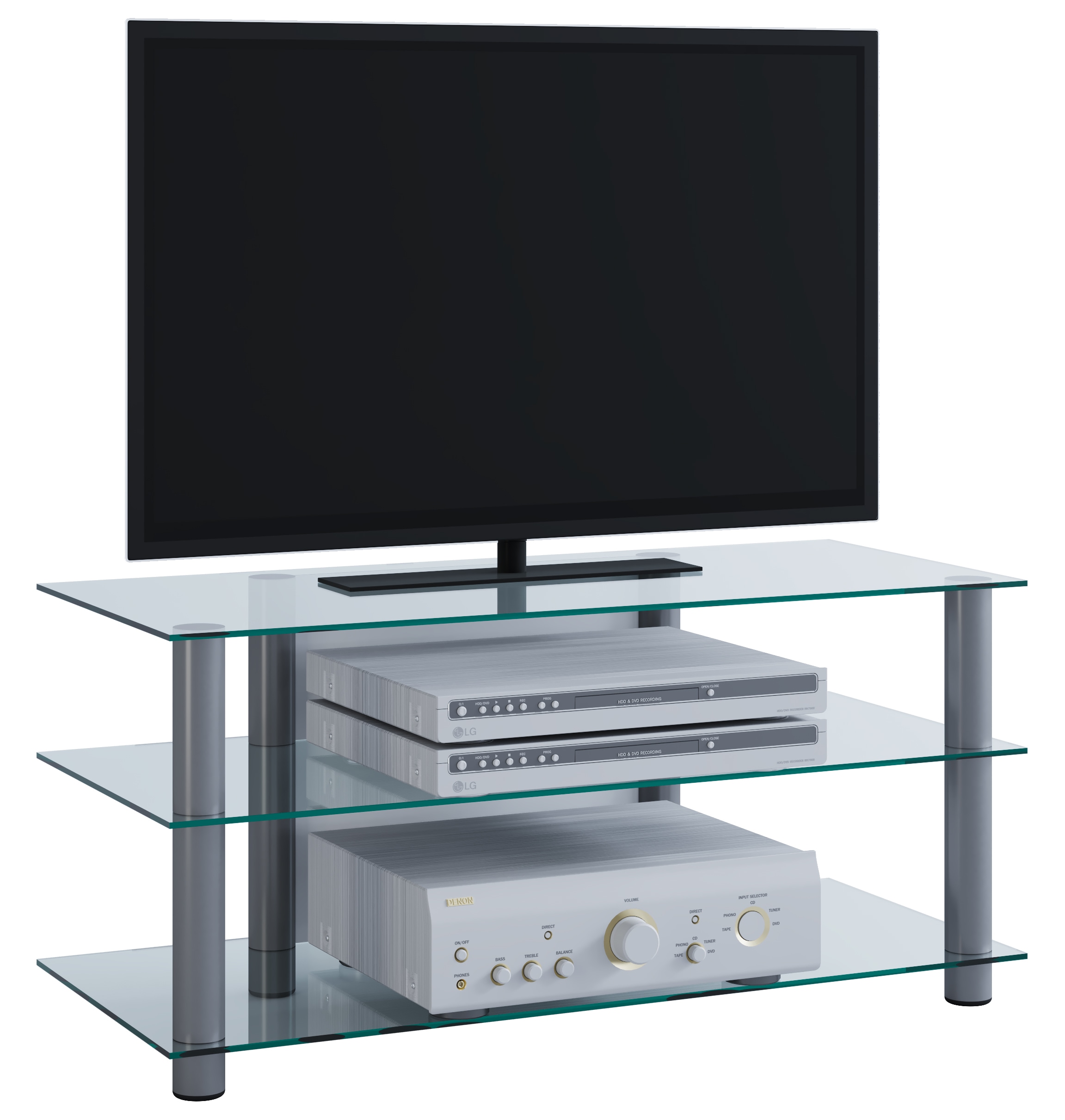 TV-Board VCM "TV Möbel Sideboard Fernseh Rack Alu Glas Netasa", weiß (klarglas), B:95cm T:40cm, Sideboards, TV-Board