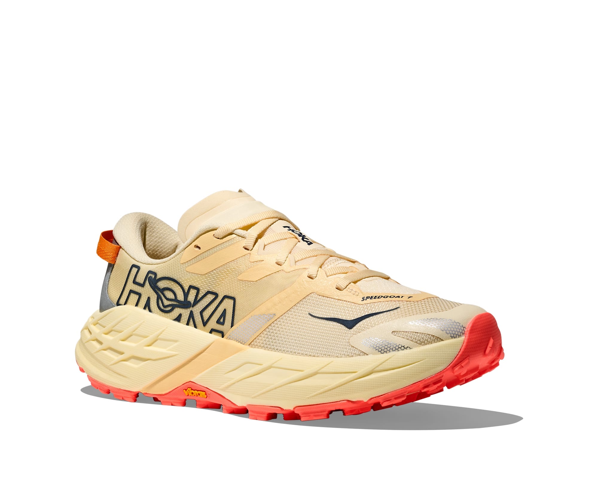 Trailrunningschuh HOKA ONE ONE "SPEEDGOAT 7", Damen, Gr. 39, vintage gelb, neon flame, Schuhe