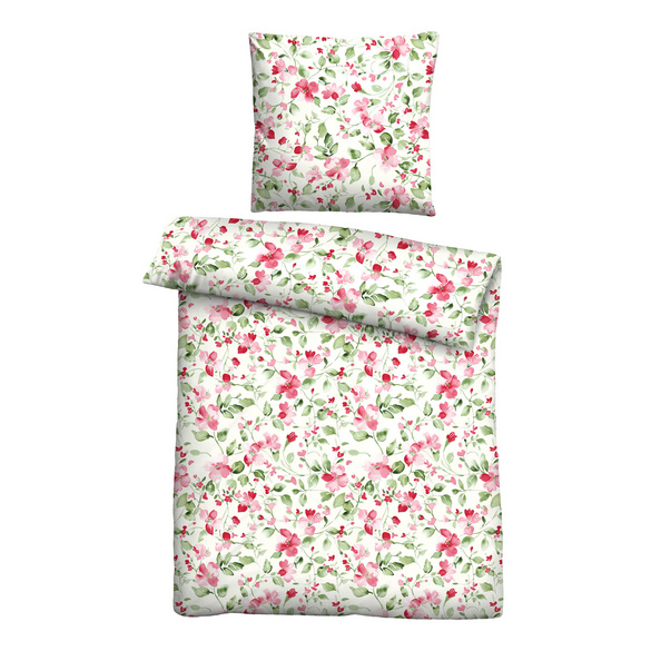 Castell Mikrofaser Bettwäsche Blümchen rubin, 1x 135x200 cm + 1x 80x80 cm Image