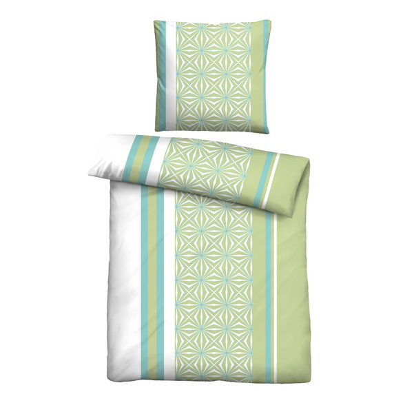 Castell Baumwoll Renforce Bettwäsche Längsmuster pistaziengrün, 1x 155x220 cm + 1x 80x80 cm Image