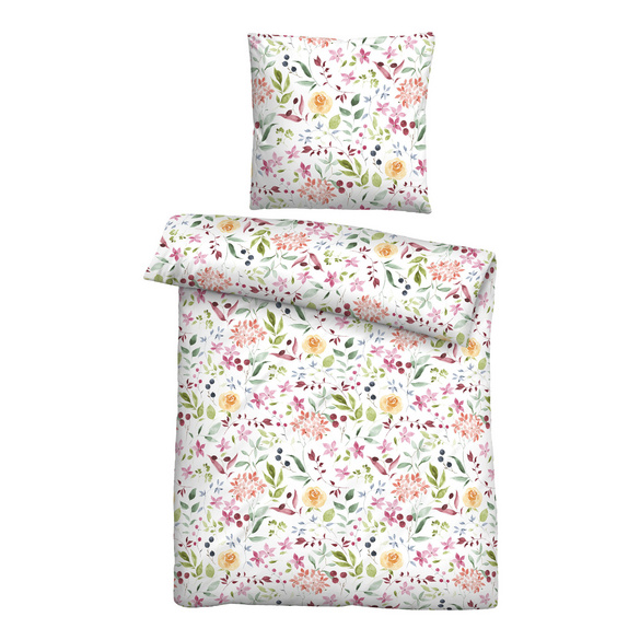 Castell Baumwoll Seersucker Bettwäsche Blüten weiß, 1x 155x220 cm + 1x 80x80 cm Image