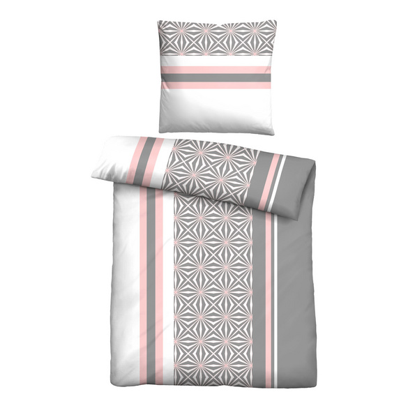 Castell Baumwoll Renforce Bettwäsche Streifen & Sterne silber/grau, 1x 155x220 cm + 1x 80x80 cm Image
