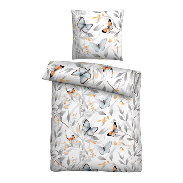 biberna Tencel Bettwäsche Schmetterlinge weiß, 1x 155x220 cm + 1x 80x80 cm Image