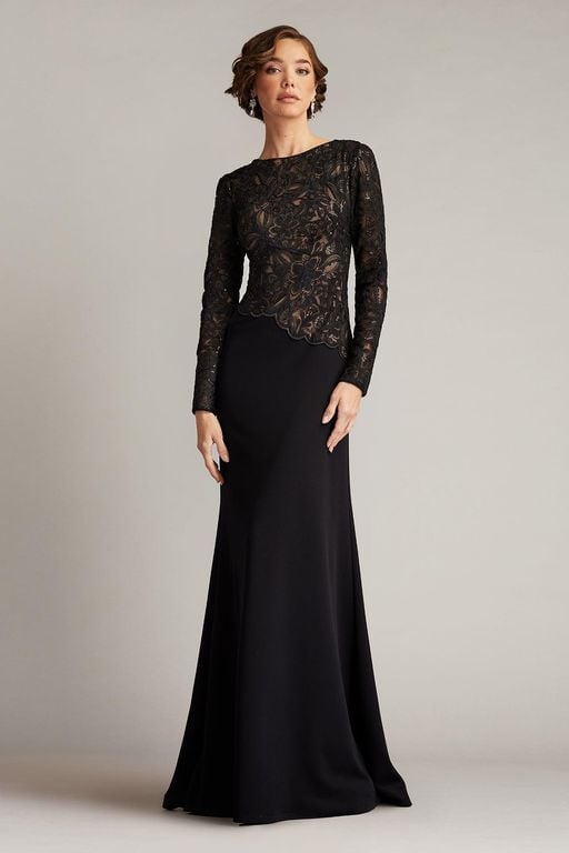Shika Embroidered Crepe Gown-Bk/Nd - Black - Tadashi Shoji Dresses