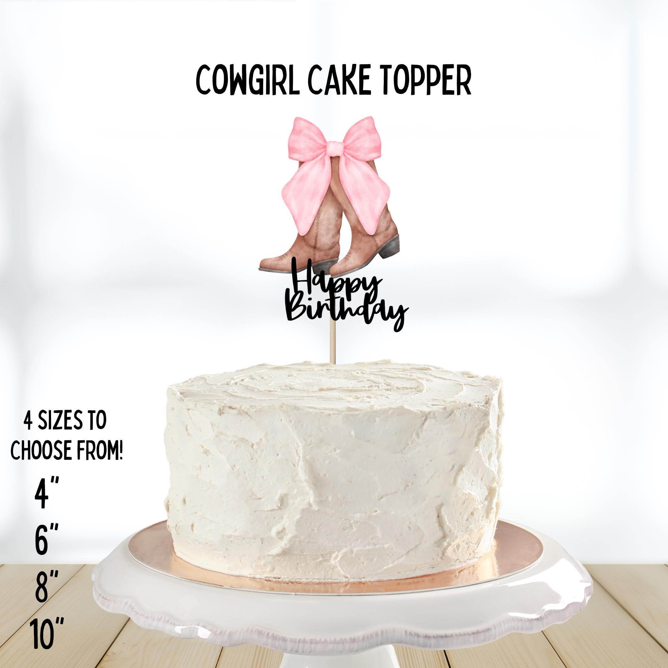 Decorazione per torta con fiocco rosa e stivali da cowgirl, cowgirl con fiocco rosa, tema compleanno, baby shower, decorazioni per addio al nubilato,