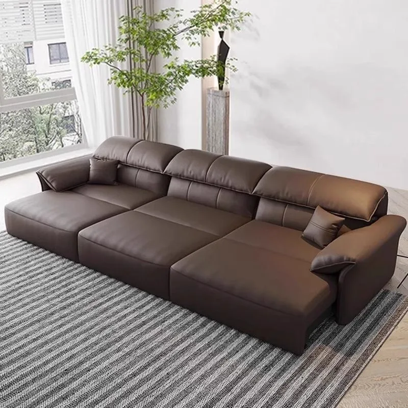Ledersofa an der Wand, elektrisch verstellbares Schlafsofa, Wohnzimmer-Doppelfunktionssofa für kleine Wohnungen Image