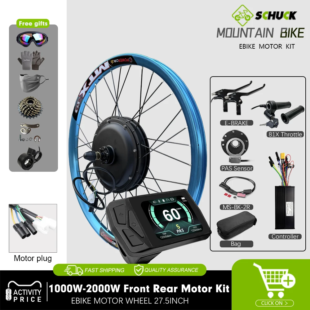 MTX Blue Rim E-Bike Umbausatz 48V 52V 1000W 1500W 2000W Vorder-/Hinterrad Bürstenloser Nabenmotor für E-Bike Kit Image