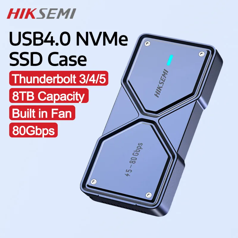 HIKSEMI 80Gbps M.2 NVMe SSD-Gehäuse mit Kühlventilator Kompatibel mit Thunderbolt 5/4/3/USB 4 M-Key/(M&B) Key NVMe 2280 SSD Image