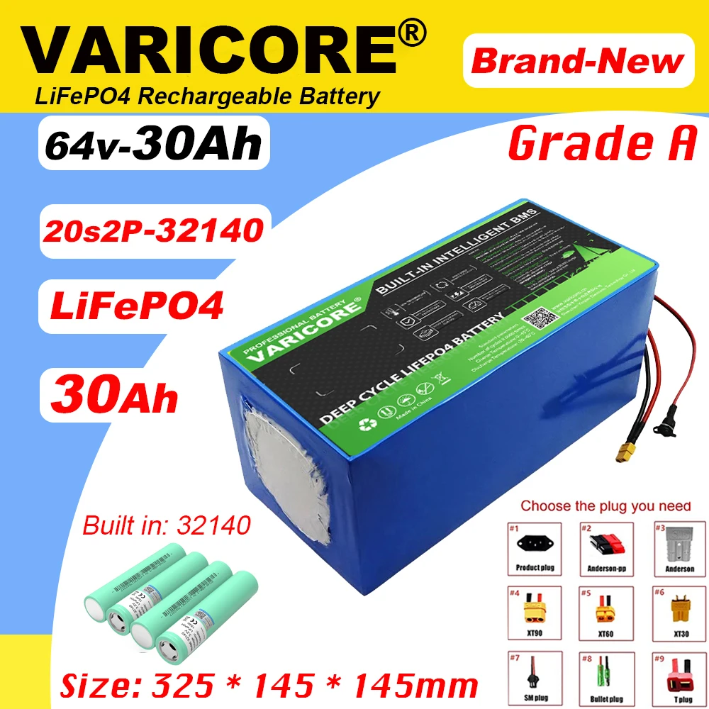 VariCore 60 V/64 V 30 Ah 20S2P LiFePo4-Akku 32140, eingebauter BMS 0–3200 W Motor, Hochleistungs-Lithium-Eisenphosphat-Akku Image